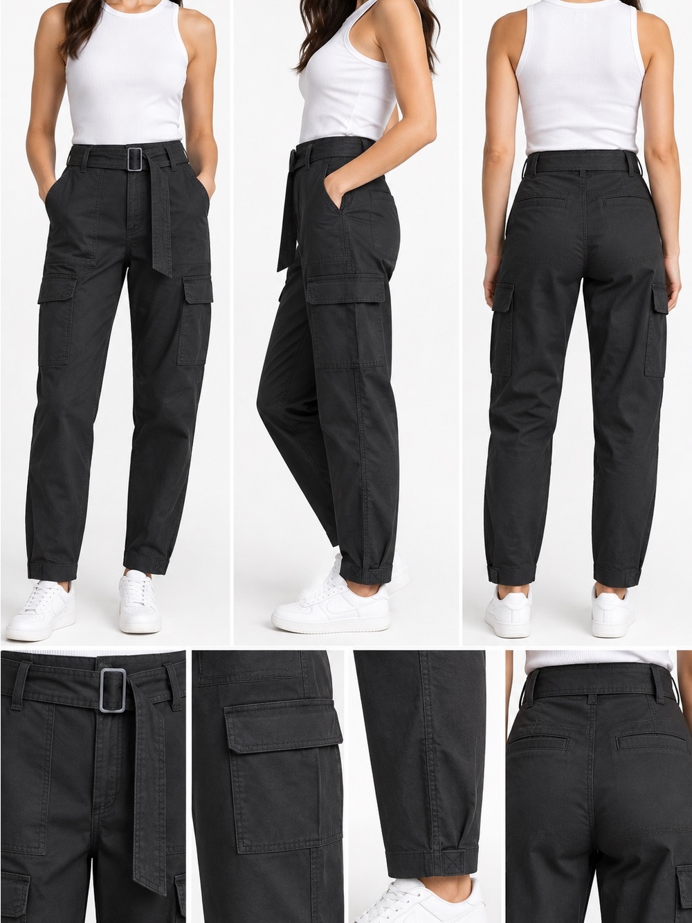 Banana Republic Black High-Rise Cargo Joggers with Belt